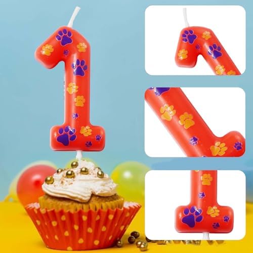Kandelo Number Blue and Yellow Dog Paw Birthday Candles 1 Red