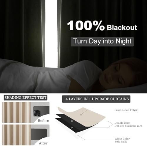 Topfinel Beige Thermal Blackout Curtains 2 Panels