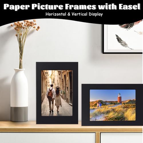 50 Pack 4x6 Black Paper Picture Frames with Easel