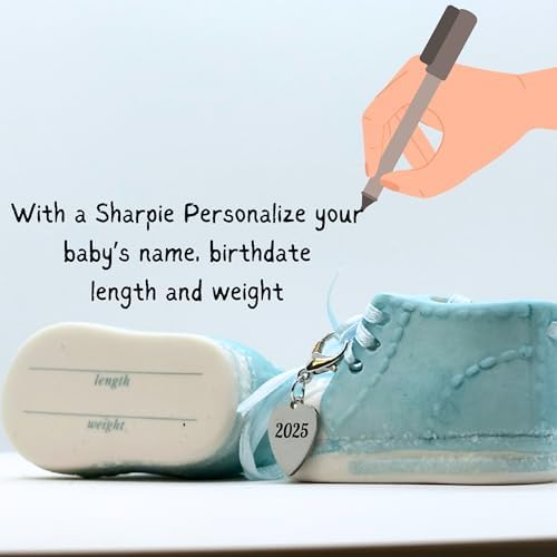 Baby Boy Shoe Ornament 2025 Personalized Blue Booties Keepsake
