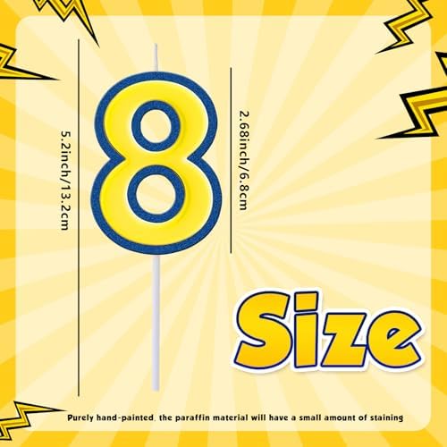 MTLEE Cartoon Yellow Blue Birthday Candles with Numbers