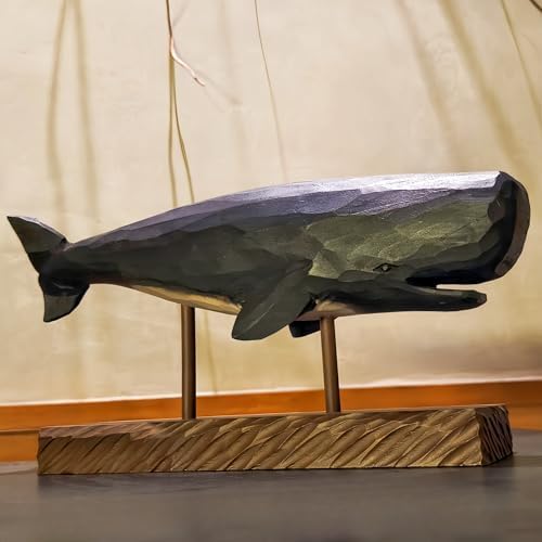 BEAULEMNA Wooden Whale Statue with Stand