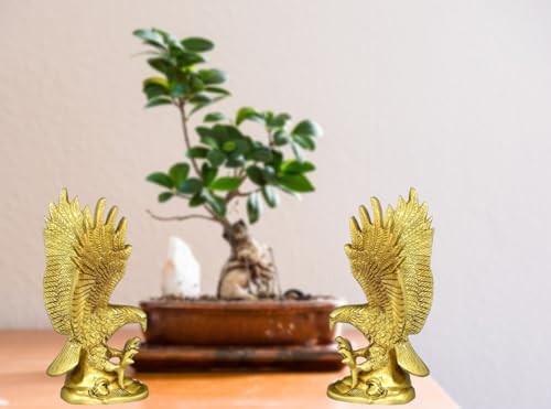Brass Eagle Statue with Gold Finish 16 cm Decorative Figurine
