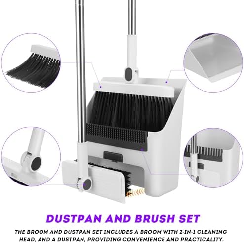 MUCKLILY 3 in 1 Broom and Dustpan Set