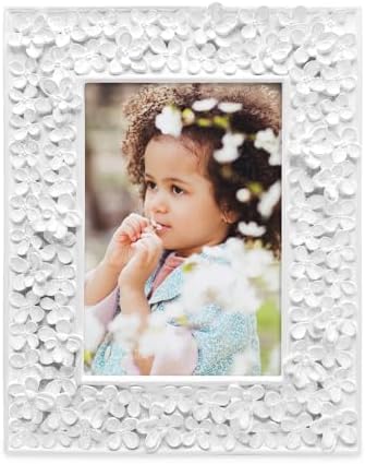 Isaac Jacobs 4x6 White Flower Resin Picture Frame with Easel Hook