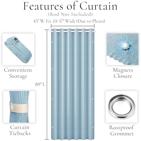 100 Blackout Magnetic Curtain Panel - W45 x L80 Blue