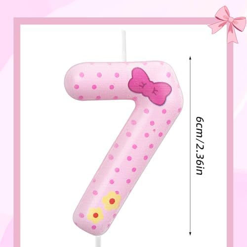 SAVITA Pink Bow Number 7 Birthday Candles