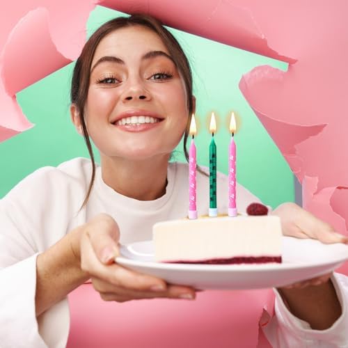 12 Pcs Pink Green Wizard Hat Birthday Candle Cake Topper