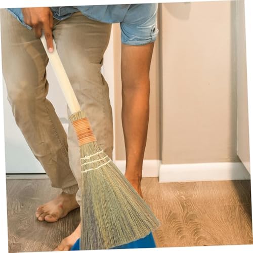 Natural Whisk Broom with Wood Handle for Indoor Cleaning