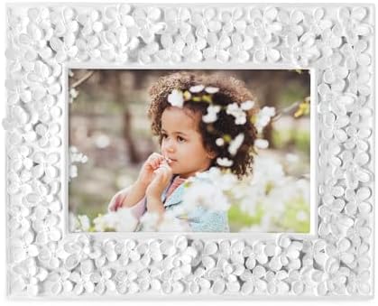 Isaac Jacobs 4x6 White Flower Resin Picture Frame with Easel Hook