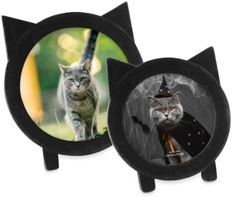 Isaac Jacobs 5x5 Cat Picture Frame with Ears Black Velvet