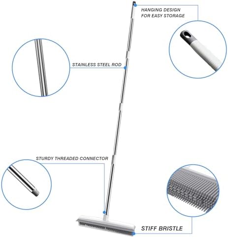 QLEANZY Rubber Broom with Squeegee and Pet Hair Removal