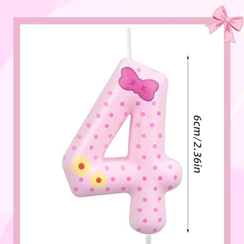 SAVITA Pink Bow Number 4 Birthday Candles for Girls