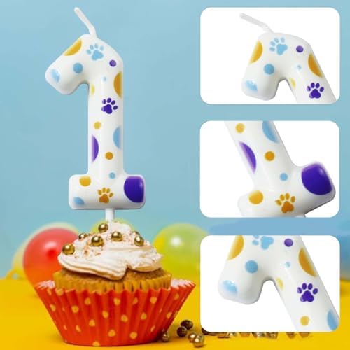 Kandelo Number Dog Paw Birthday Candles 1 White