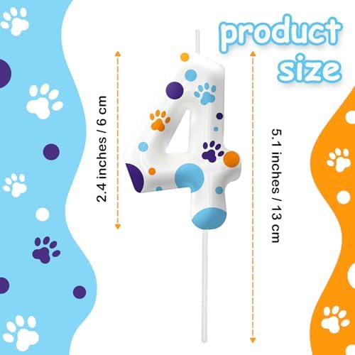 YOOLOOK Blue Dog Paw 4th Birthday Candle Decor