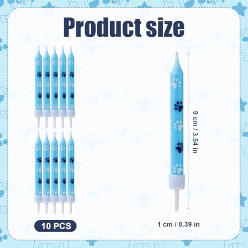 10pcs Blue Dog Paw Print Birthday Candles with Sticks