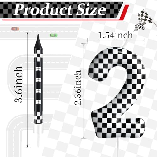 AXBMM 13 Pcs Racing Cars Birthday Candles with Checkered Number 2 Topper