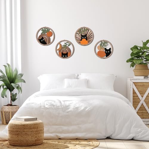 HPNIUB 4 Piece Boho Black Cat Wall Decor Set
