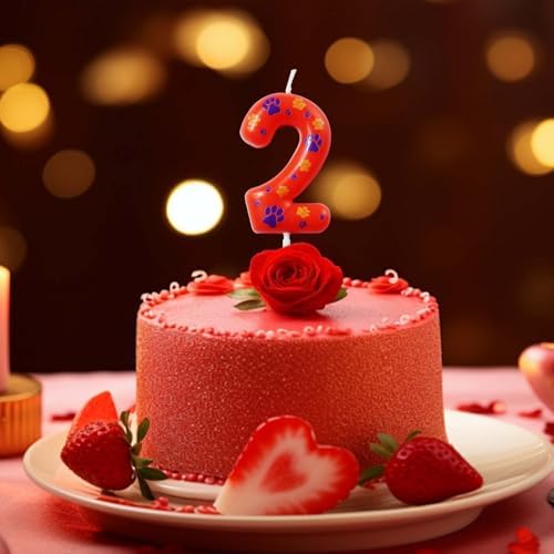 Kandelo Dog Paw Birthday Candles with Numbers Red Blue Yellow 2-Pack