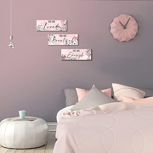 Yookeer 3 Pcs Floral Wooden Wall Art Inspirational Quotes