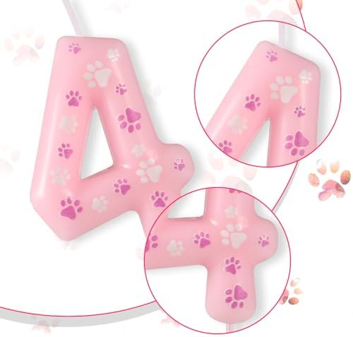 Pink Dog Paw Birthday Candle Number 4