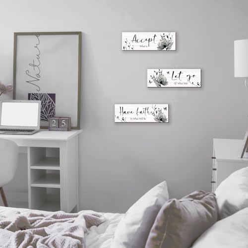 ONIZHITY 3 Pcs Black White Rustic Flower Wall Decor