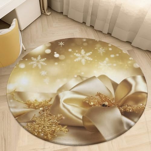 Gold Silk Christmas Area Rug 80x80cm Soft Coral Velvet