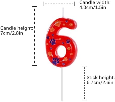 Manifwax Red Blue Number 6 Dog Paw Birthday Cake Topper