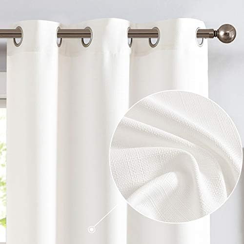 Jinchan White Linen Textured Curtains 90 Inch 2 Panels Grommet Top
