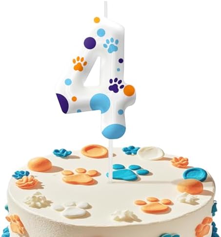 YOOLOOK Blue Dog Paw 4th Birthday Candle Decor