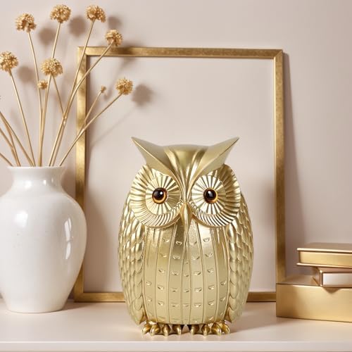 Gold Owl Statue for Home Decor and Gift