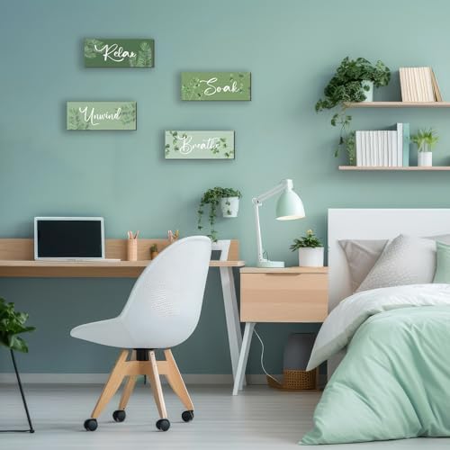 4 Pcs Sage Green Wooden Wall Decors for Bathroom