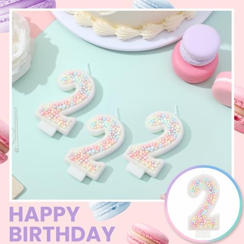 MTLEE Number 2 Birthday Candle with Macaron Glitter 1