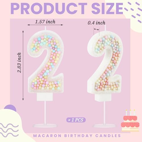MTLEE Number 2 Birthday Candle with Macaron Glitter 1