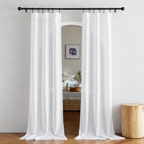 NICETOWN White Faux Linen Curtains 2 Panels 34x80