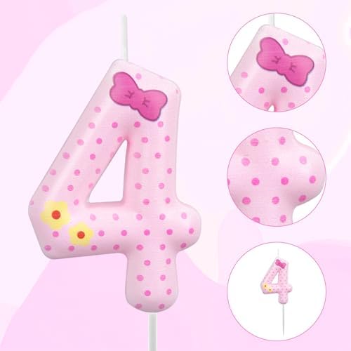 SAVITA Pink Bow Number 4 Birthday Candles for Girls