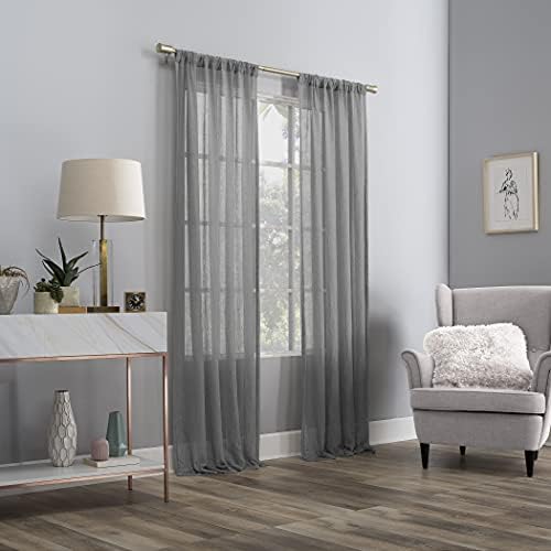 No 918 Genevieve Linen Sheer Curtain Panels 50 x 108 Gray
