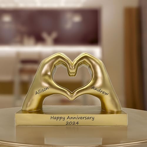 Gold Heart Shape Hand Statue Personalized for Girlfriend