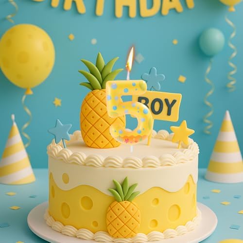 Sponge Themed Birthday Candle with Yellow Dots for Kids Party