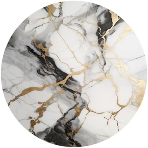 Modern Abstract Black Grey Gold Marble Round Area Rug 6ft