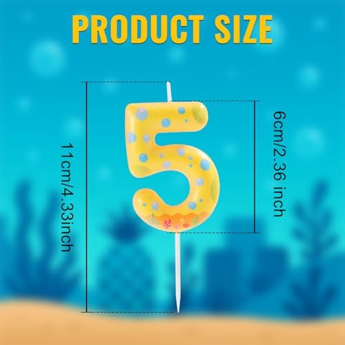 Sponge Themed Birthday Candle with Yellow Dots for Kids Party