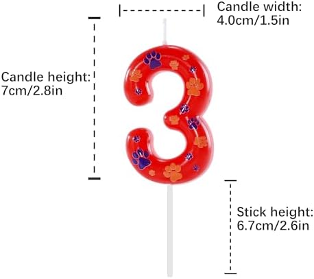 Red Blue Number 3 Dog Paw Theme Birthday Candles