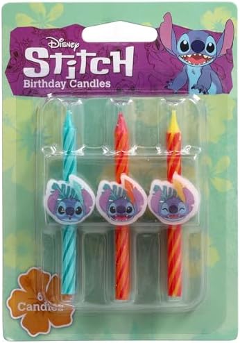 Disney Stitch Birthday Candles - 6 Pieces Orange Blue Yellow