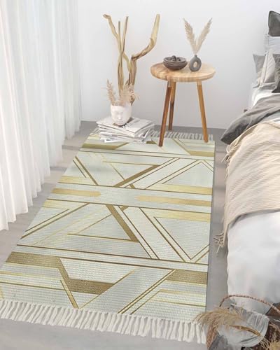3x5 Golden Foil Stripes Area Rug with Tassels