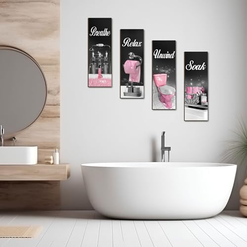 Honoson 4 Pcs Bathroom Wall Decor with Glitter