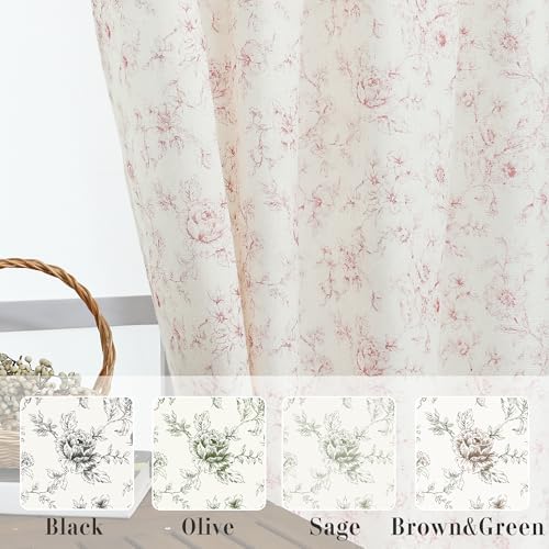 Lino Rosa Pink Floral Linen Curtains 96 In 2 Panel Set