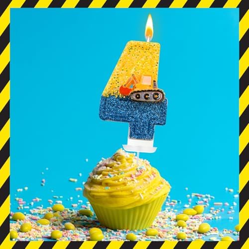 JonesLi Construction Birthday Candle - Number 4 Digger Decor
