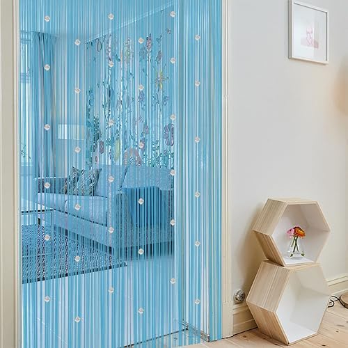 Beaded String Curtains for Doorway Blue 39x79 Inch