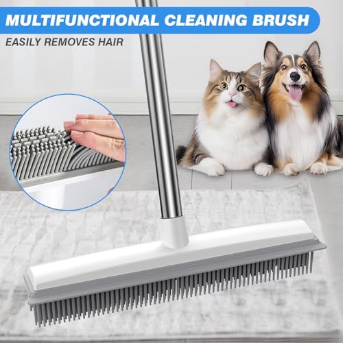 QLEANZY Rubber Broom with Squeegee and Pet Hair Removal