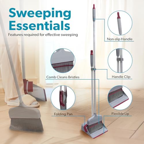 BLACKDECKER Butler Broom Dustpan Set - Light GrayBurgundy